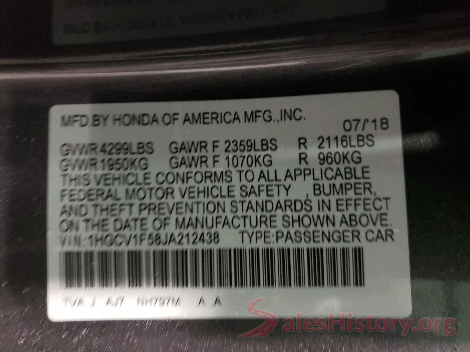 1HGCV1F58JA212438 2018 HONDA ACCORD