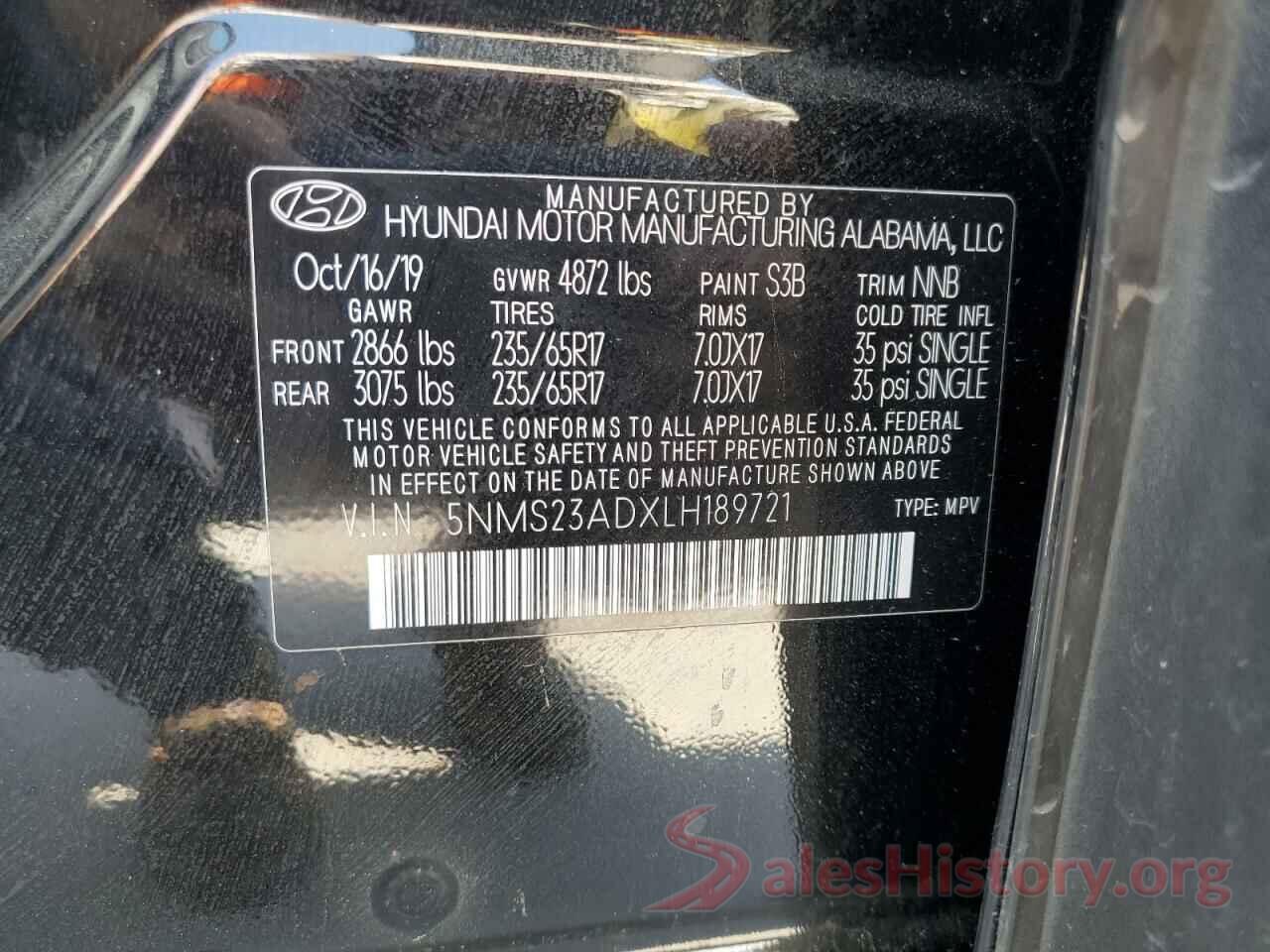 5NMS23ADXLH189721 2020 HYUNDAI SANTA FE