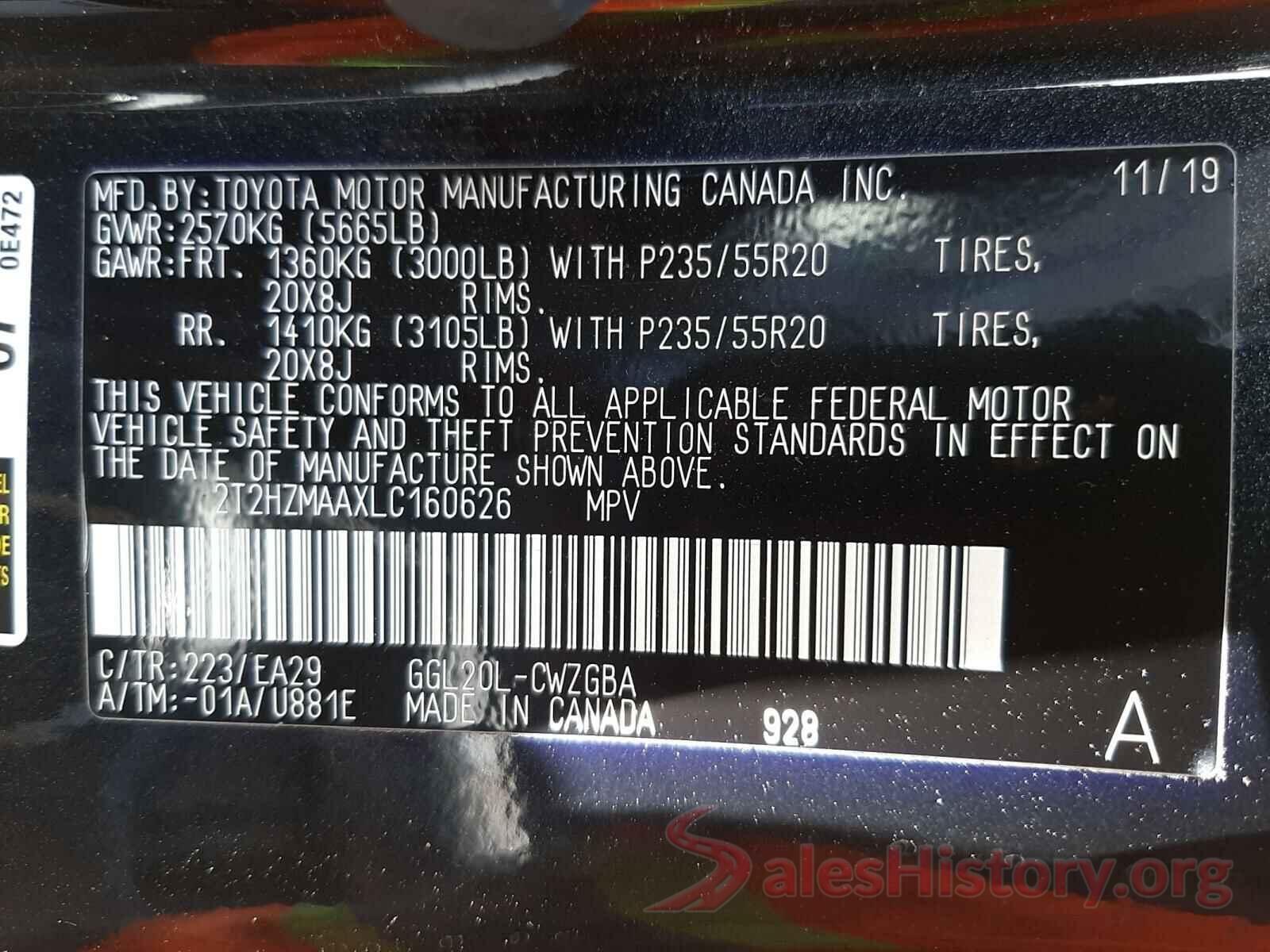 2T2HZMAAXLC160626 2020 LEXUS RX350