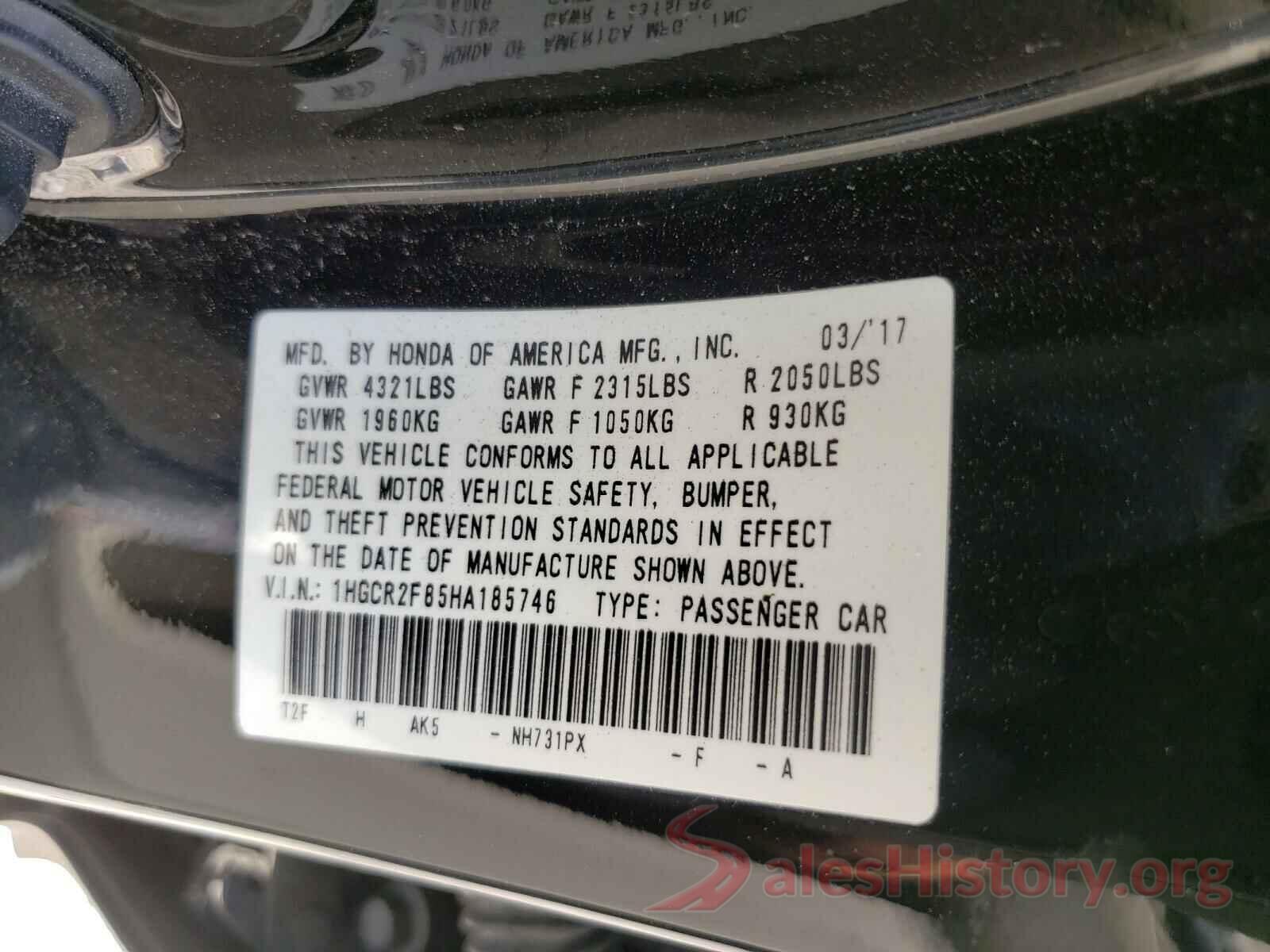 1HGCR2F85HA185746 2017 HONDA ACCORD