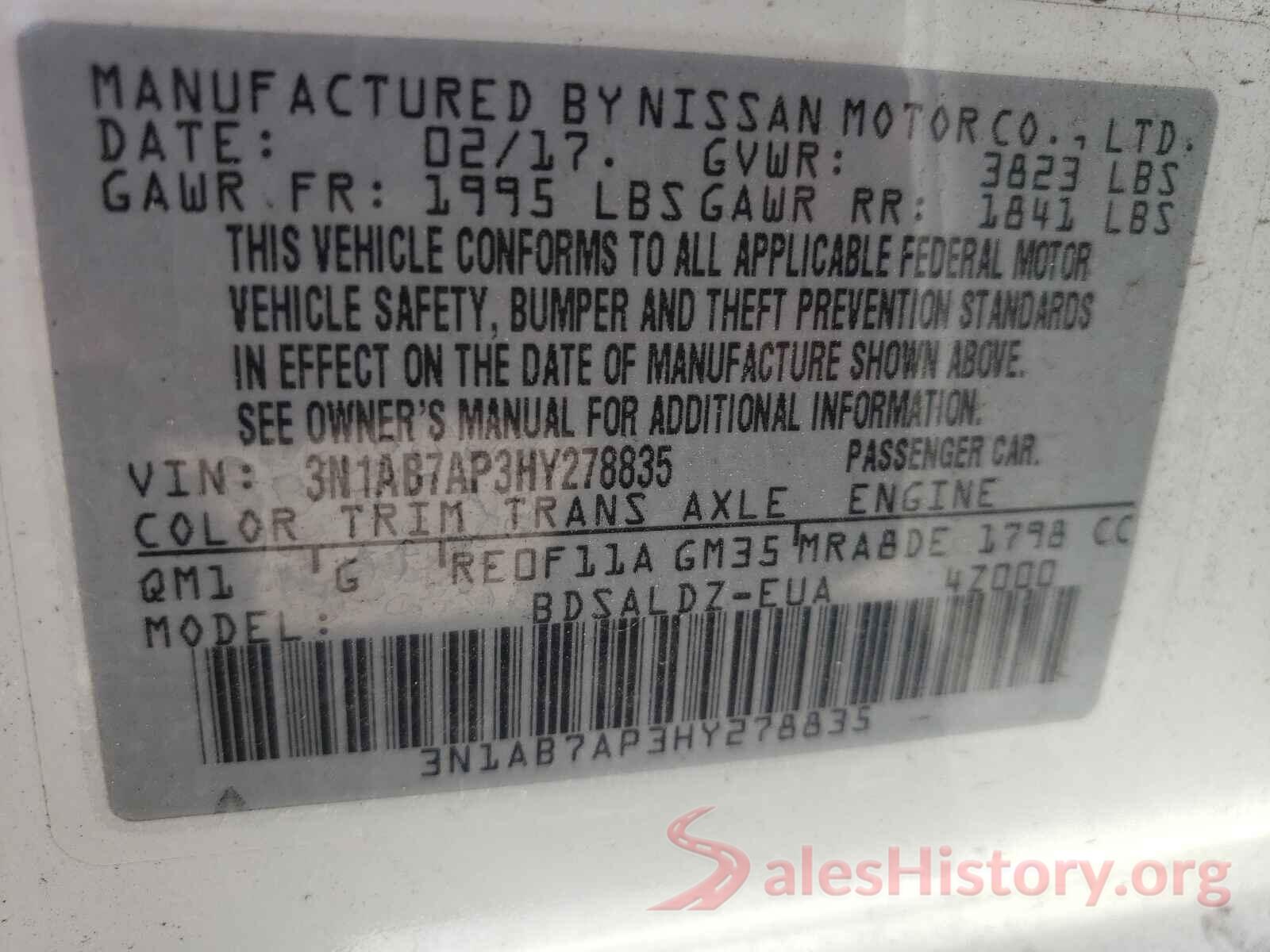 3N1AB7AP3HY278835 2017 NISSAN SENTRA