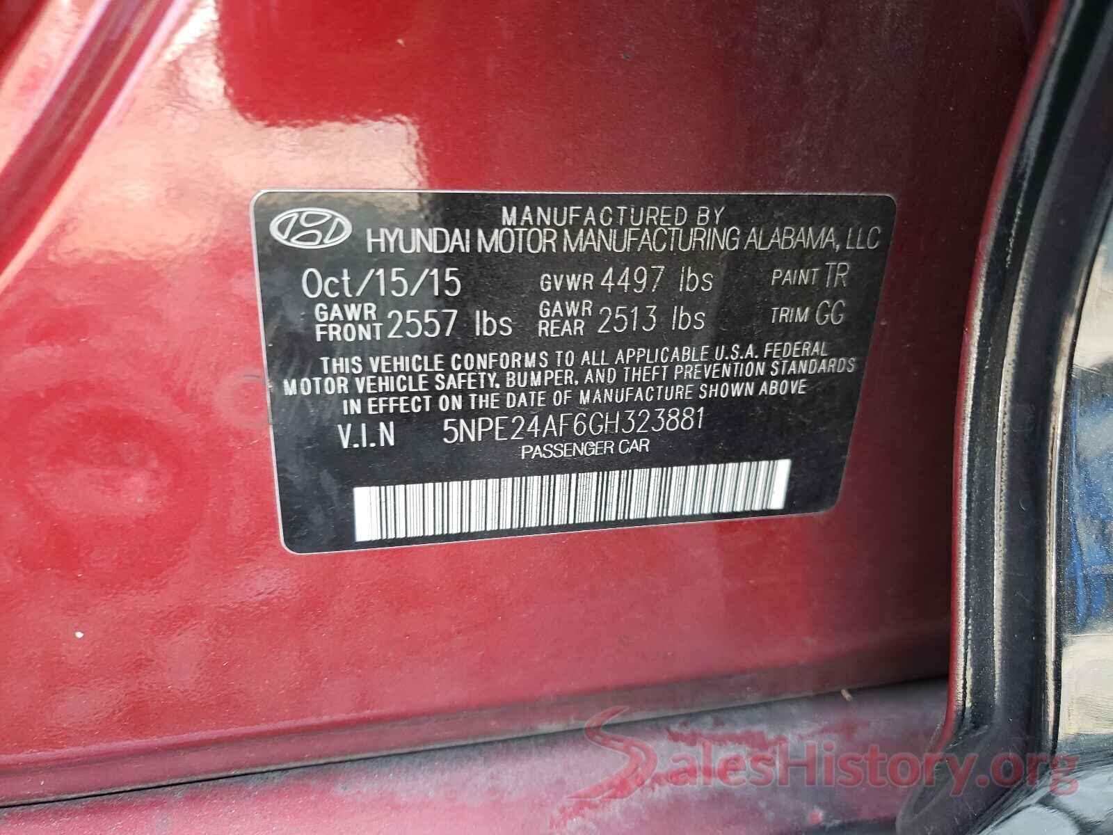 5NPE24AF6GH323881 2016 HYUNDAI SONATA