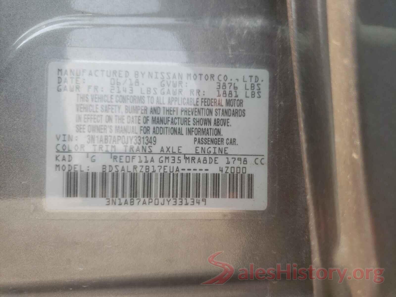 3N1AB7AP0JY331349 2018 NISSAN SENTRA