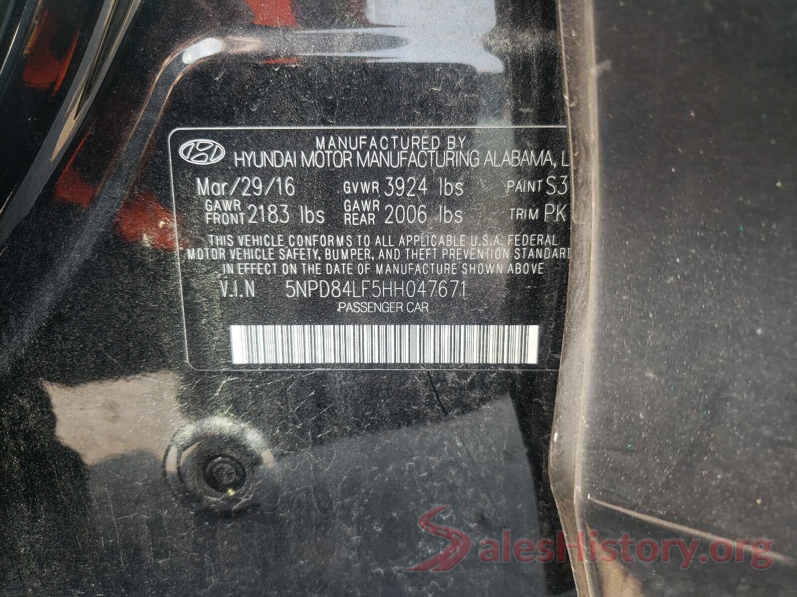 5NPD84LF5HH047671 2017 HYUNDAI ELANTRA