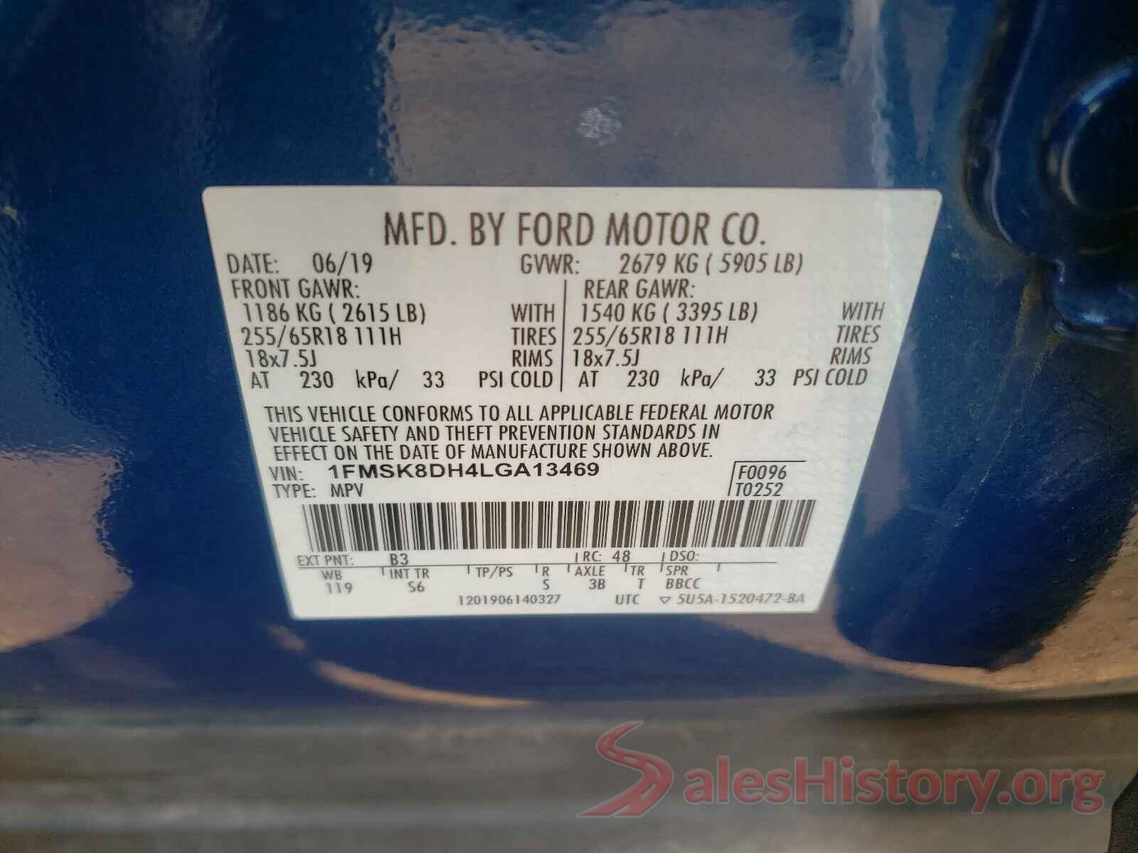 1FMSK8DH4LGA13469 2020 FORD EXPLORER