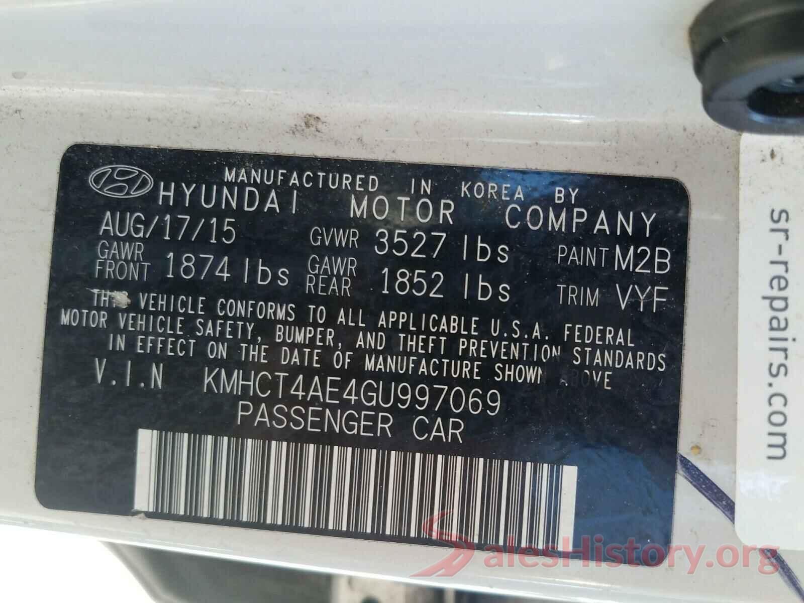 KMHCT4AE4GU997069 2016 HYUNDAI ACCENT