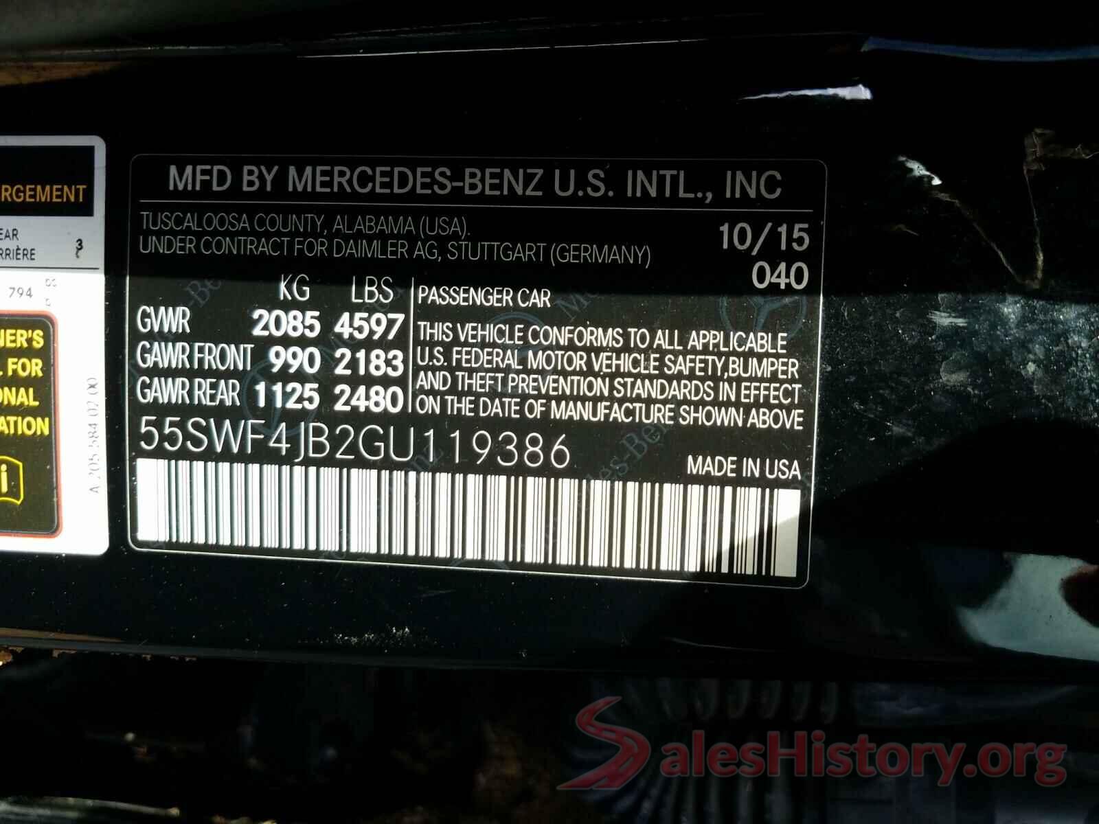 55SWF4JB2GU119386 2016 MERCEDES-BENZ C CLASS