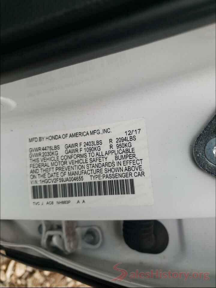 1HGCV2F59JA004655 2018 HONDA ACCORD