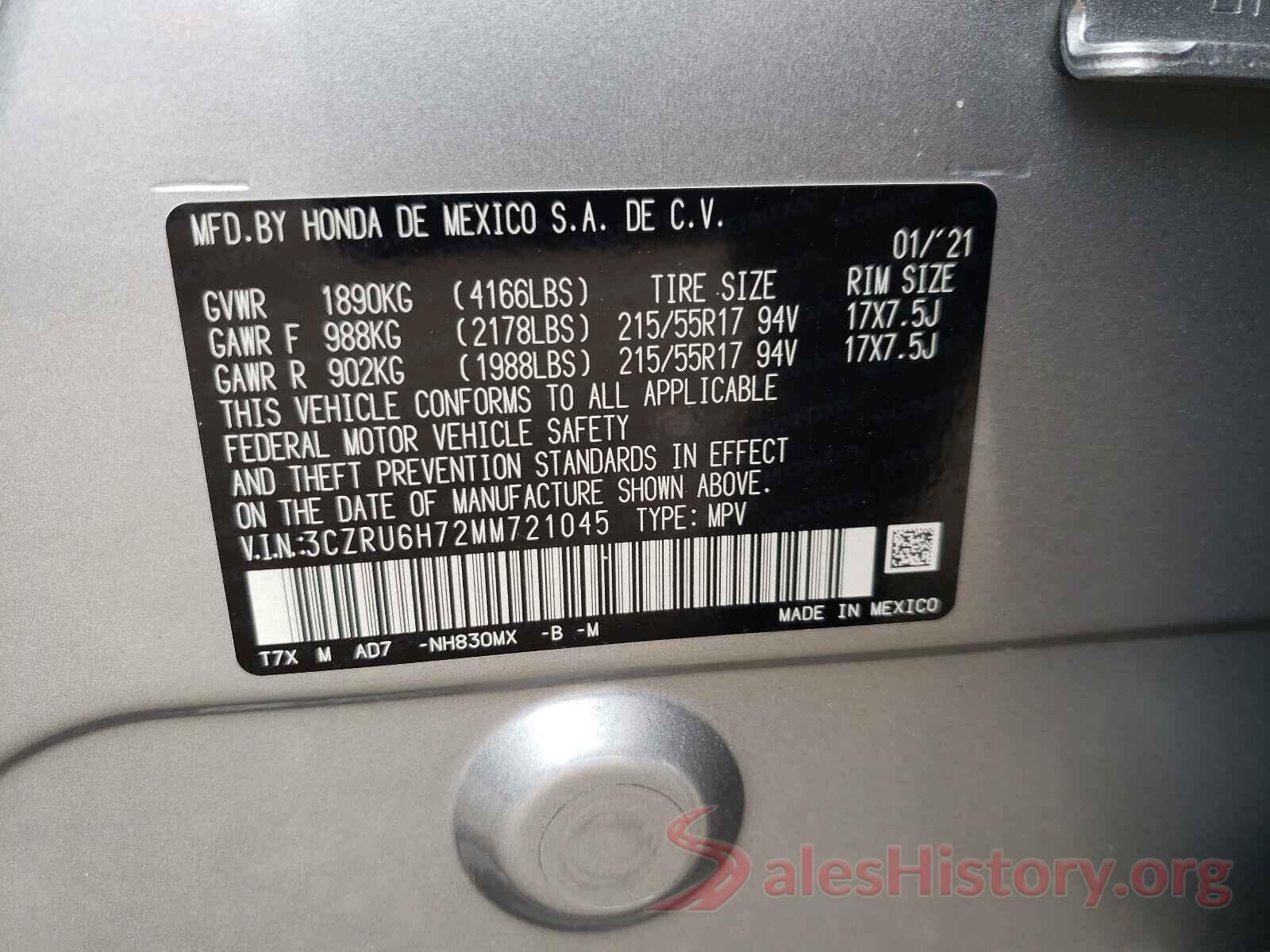 3CZRU6H72MM721045 2021 HONDA HR-V