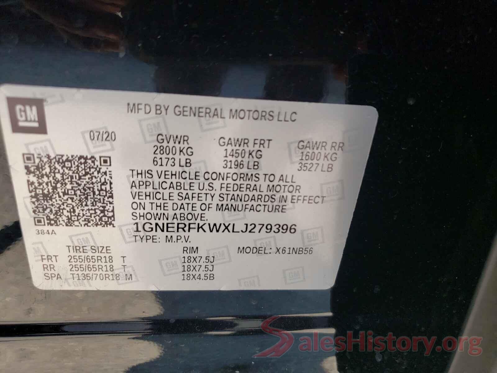 1GNERFKWXLJ279396 2020 CHEVROLET TRAVERSE