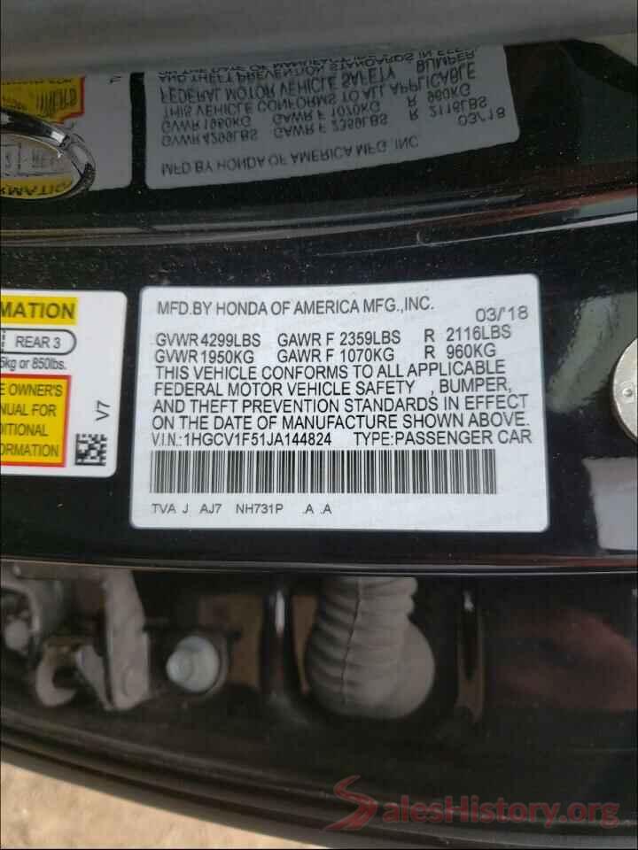 1HGCV1F51JA144824 2018 HONDA ACCORD