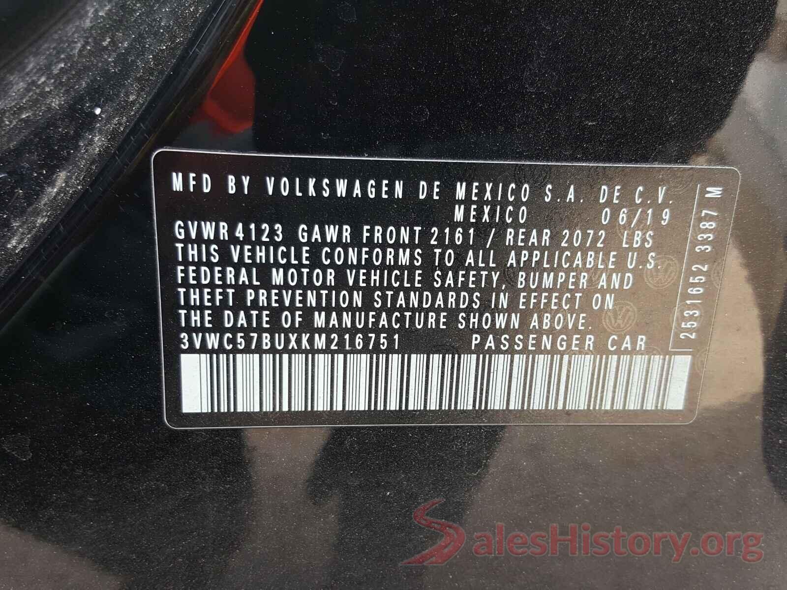 3VWC57BUXKM216751 2019 VOLKSWAGEN JETTA