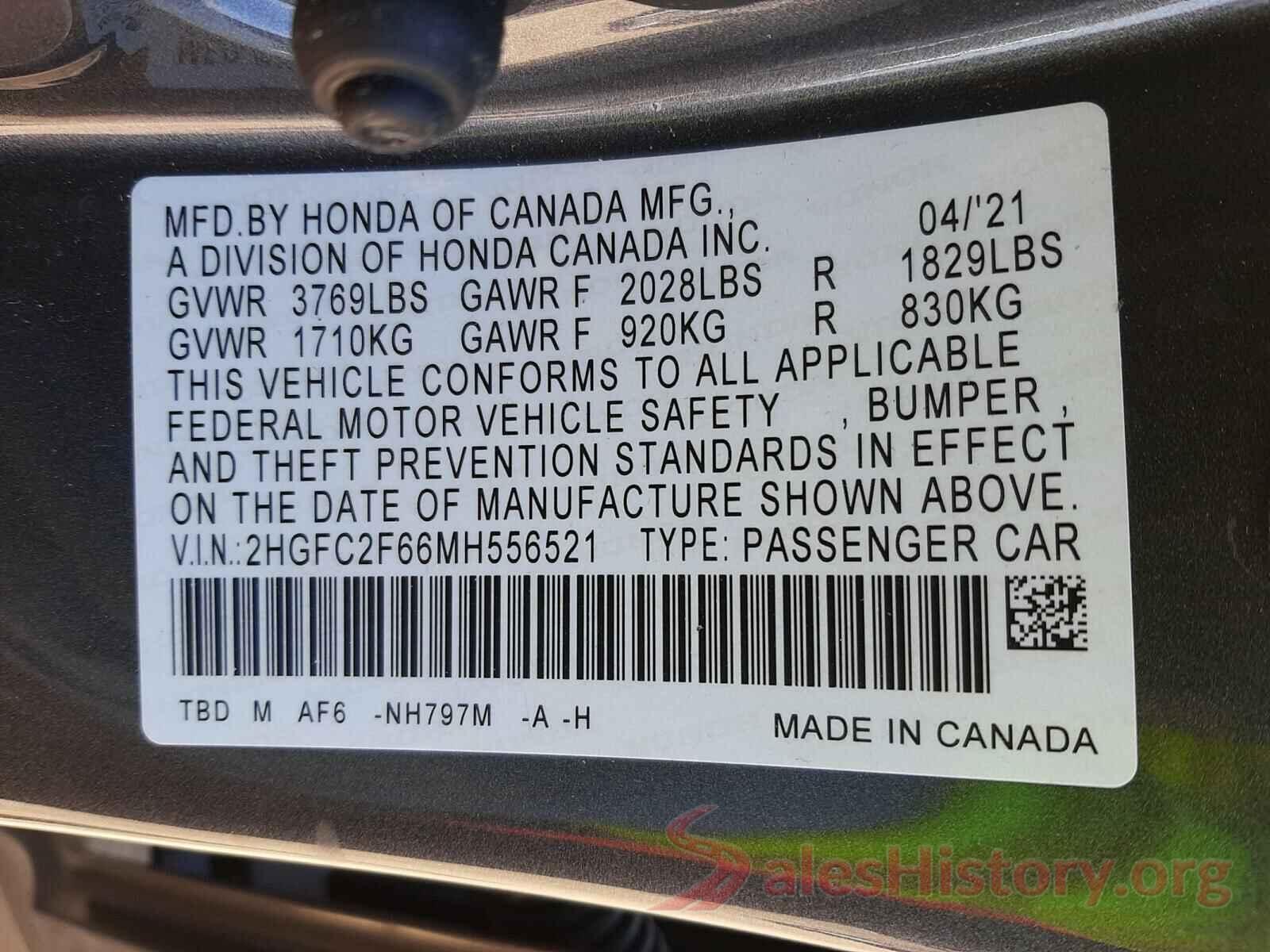 2HGFC2F66MH556521 2021 HONDA CIVIC