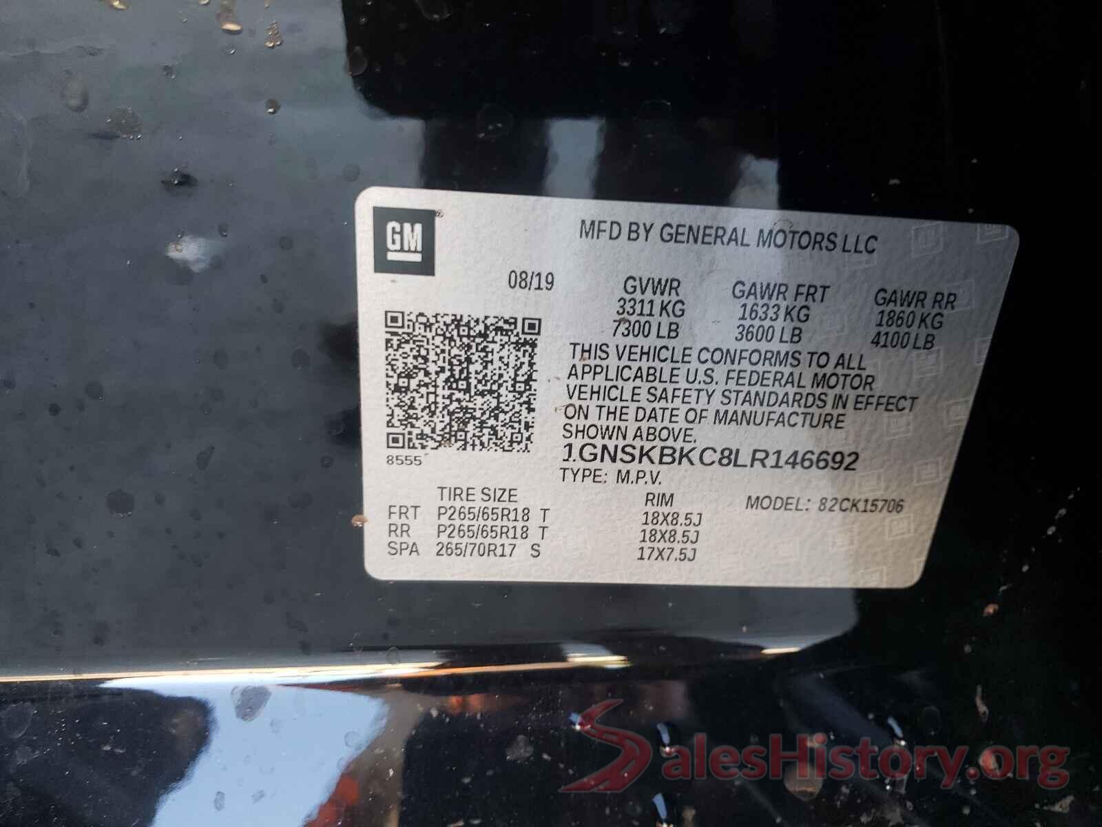 1GNSKBKC8LR146692 2020 CHEVROLET TAHOE