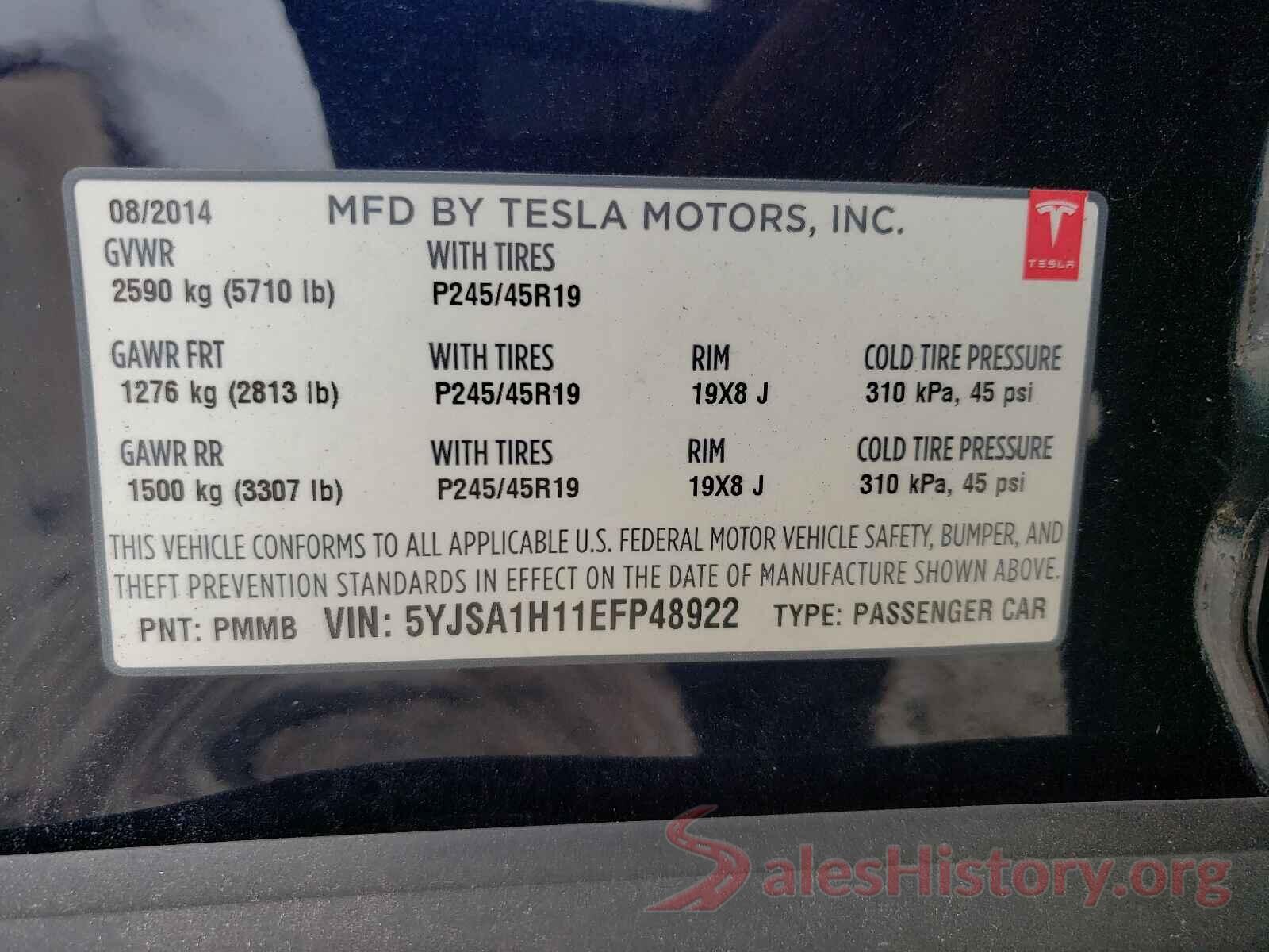 5YJSA1H11EFP48922 2014 TESLA MODEL S