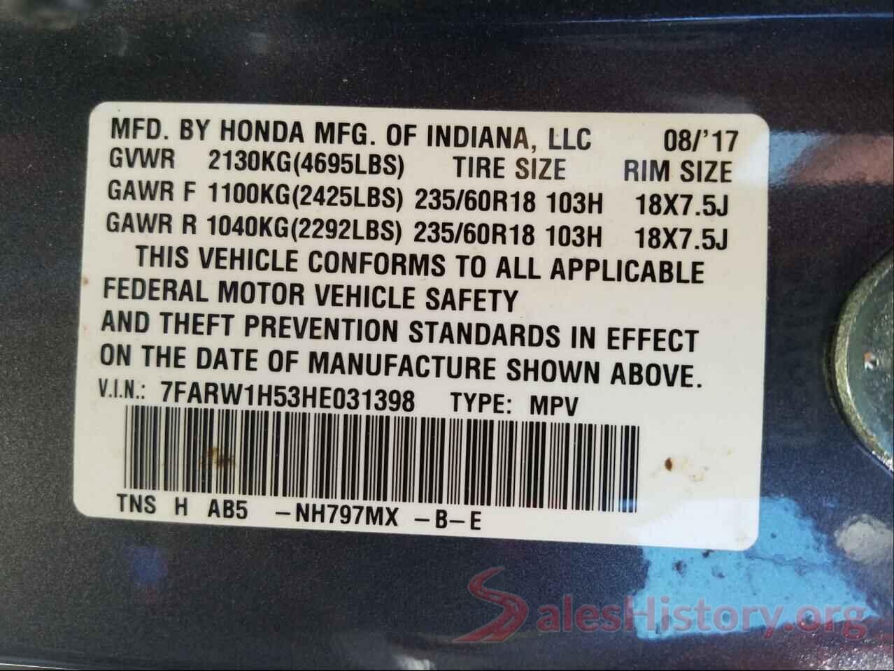 7FARW1H53HE031398 2017 HONDA CRV