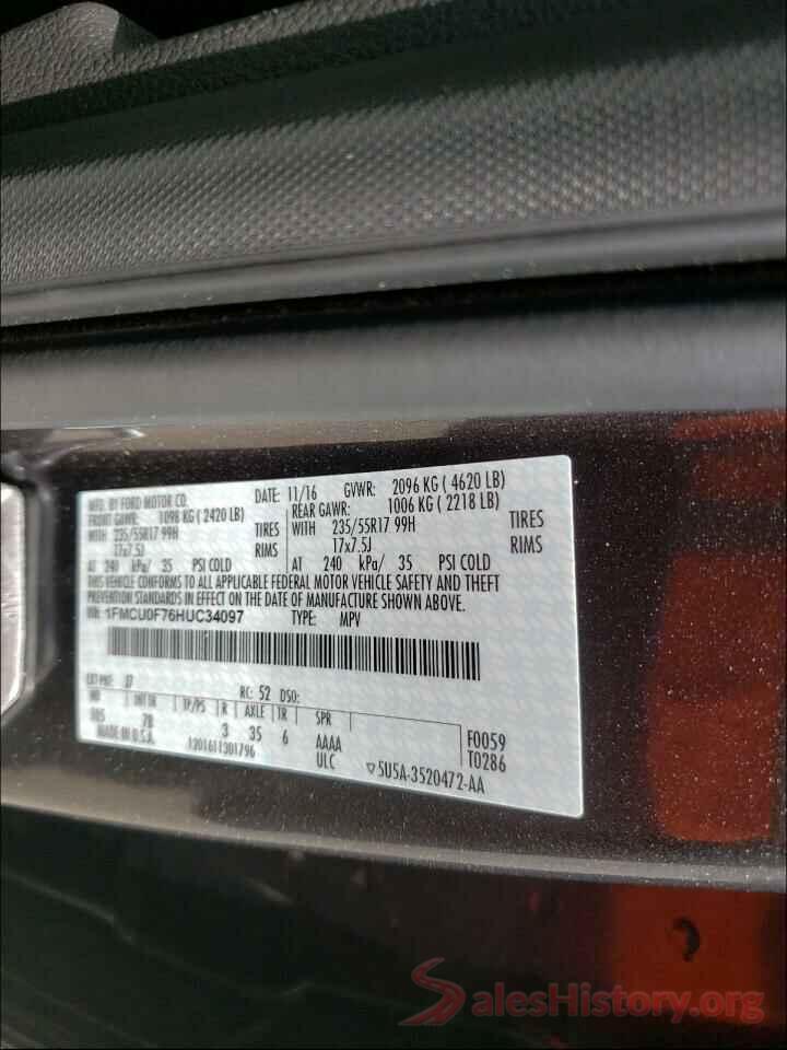 1FMCU0F76HUC34097 2017 FORD ESCAPE