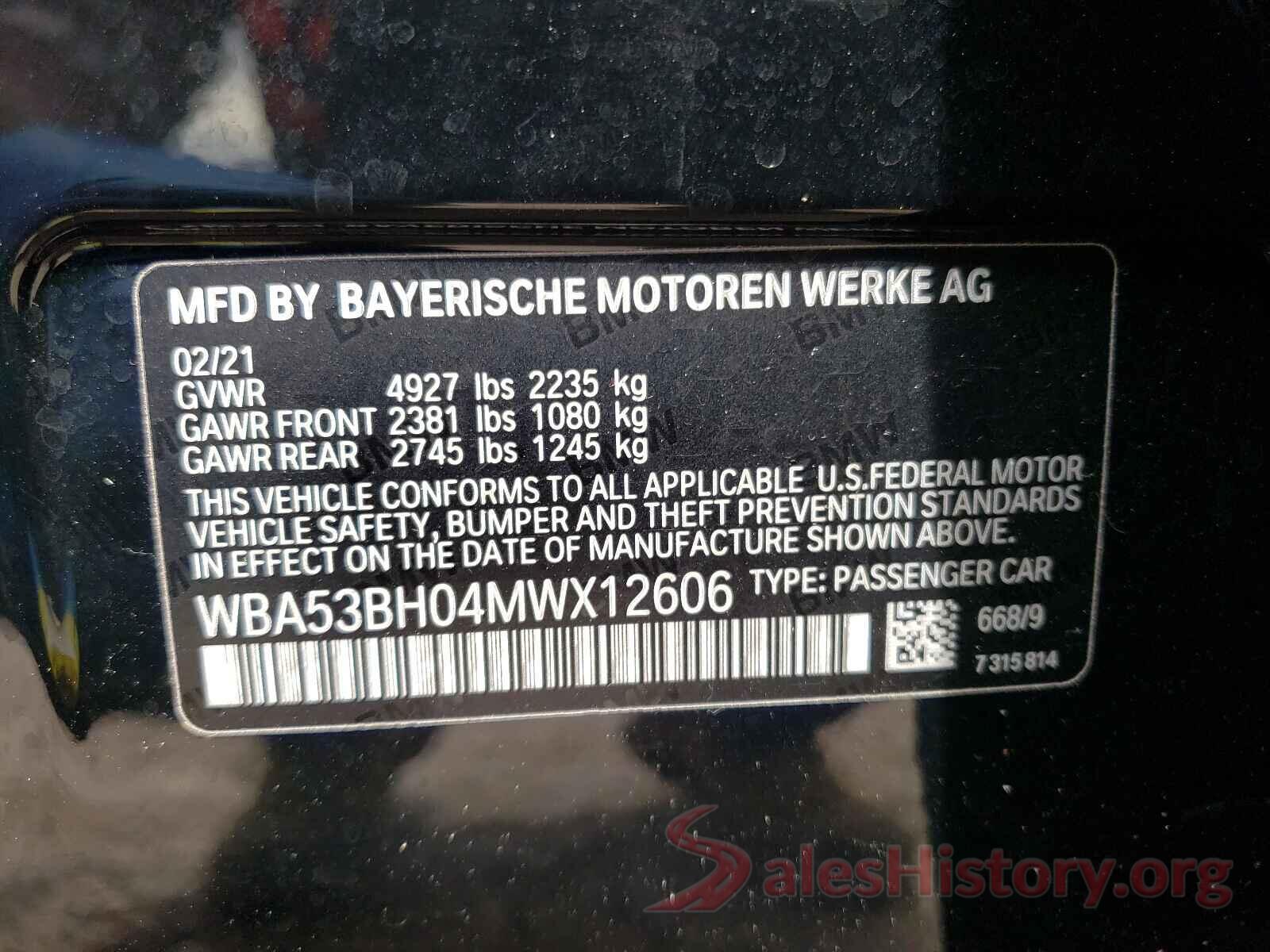 WBA53BH04MWX12606 2021 BMW 5 SERIES