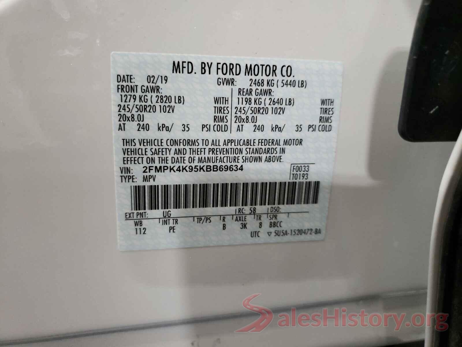 2FMPK4K95KBB69634 2019 FORD EDGE