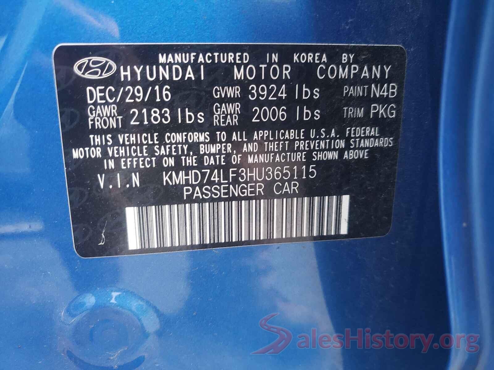 KMHD74LF3HU365115 2017 HYUNDAI ELANTRA