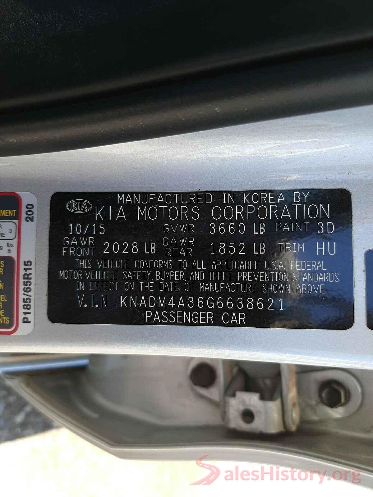 KNADM4A36G6638621 2016 KIA RIO