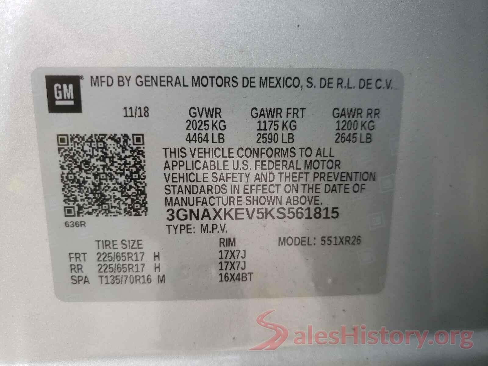 3GNAXKEV5KS561815 2019 CHEVROLET EQUINOX