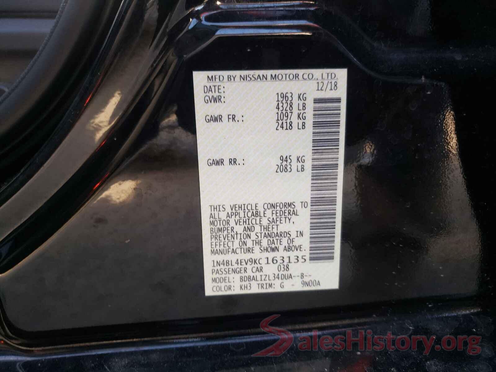 1N4BL4EV9KC163135 2019 NISSAN ALTIMA