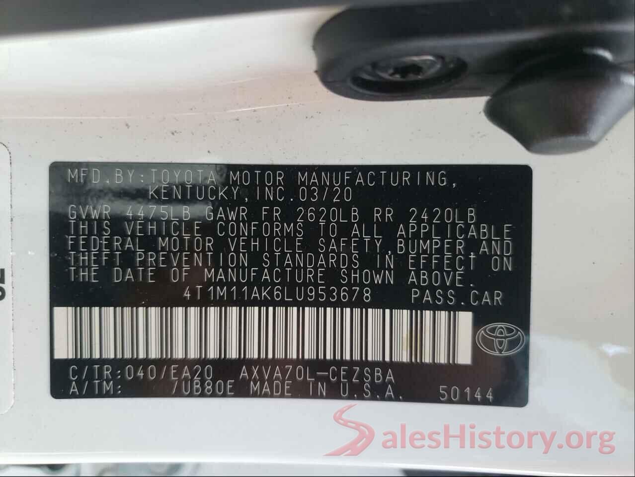 4T1M11AK6LU953678 2020 TOYOTA CAMRY