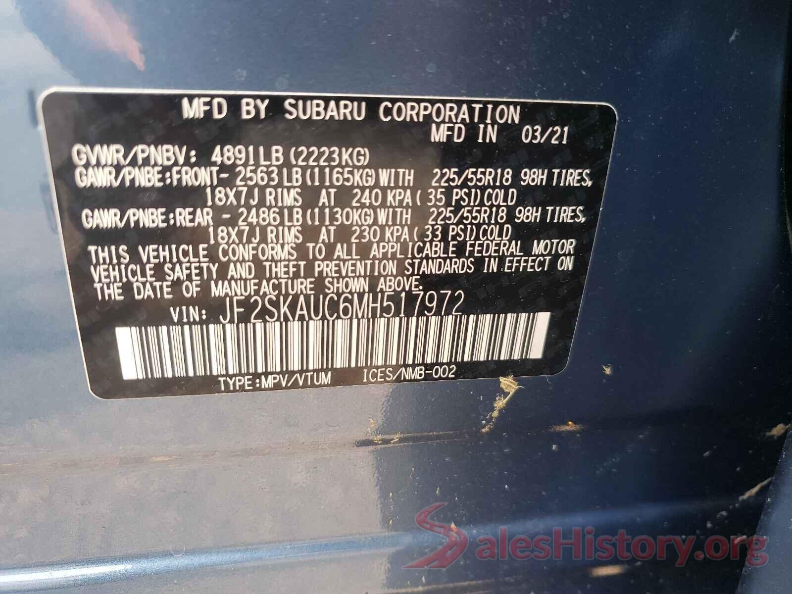 JF2SKAUC6MH517972 2021 SUBARU FORESTER