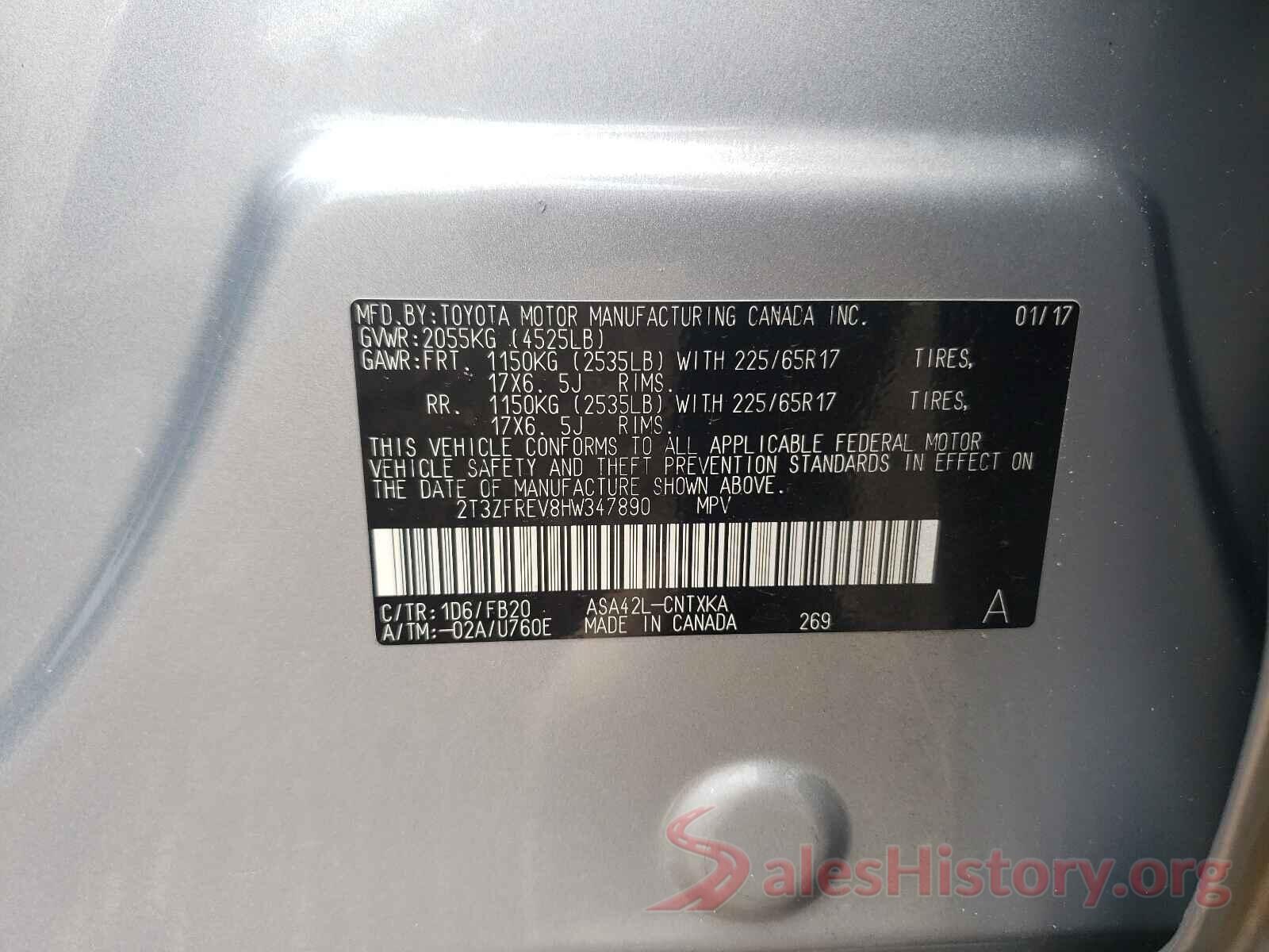 2T3ZFREV8HW347890 2017 TOYOTA RAV4