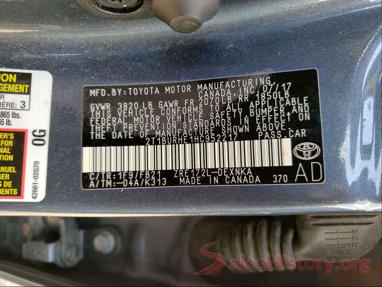 2T1BURHE1HC952217 2017 TOYOTA COROLLA