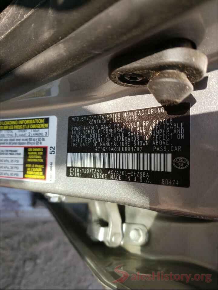 4T1G11AK6LU881782 2020 TOYOTA CAMRY