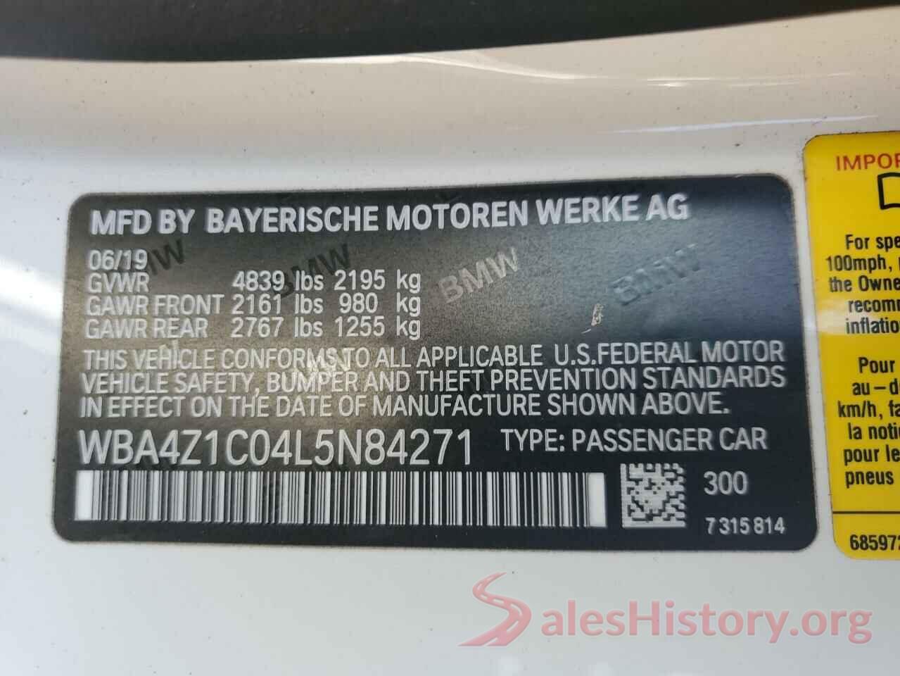 WBA4Z1C04L5N84271 2020 BMW 4 SERIES