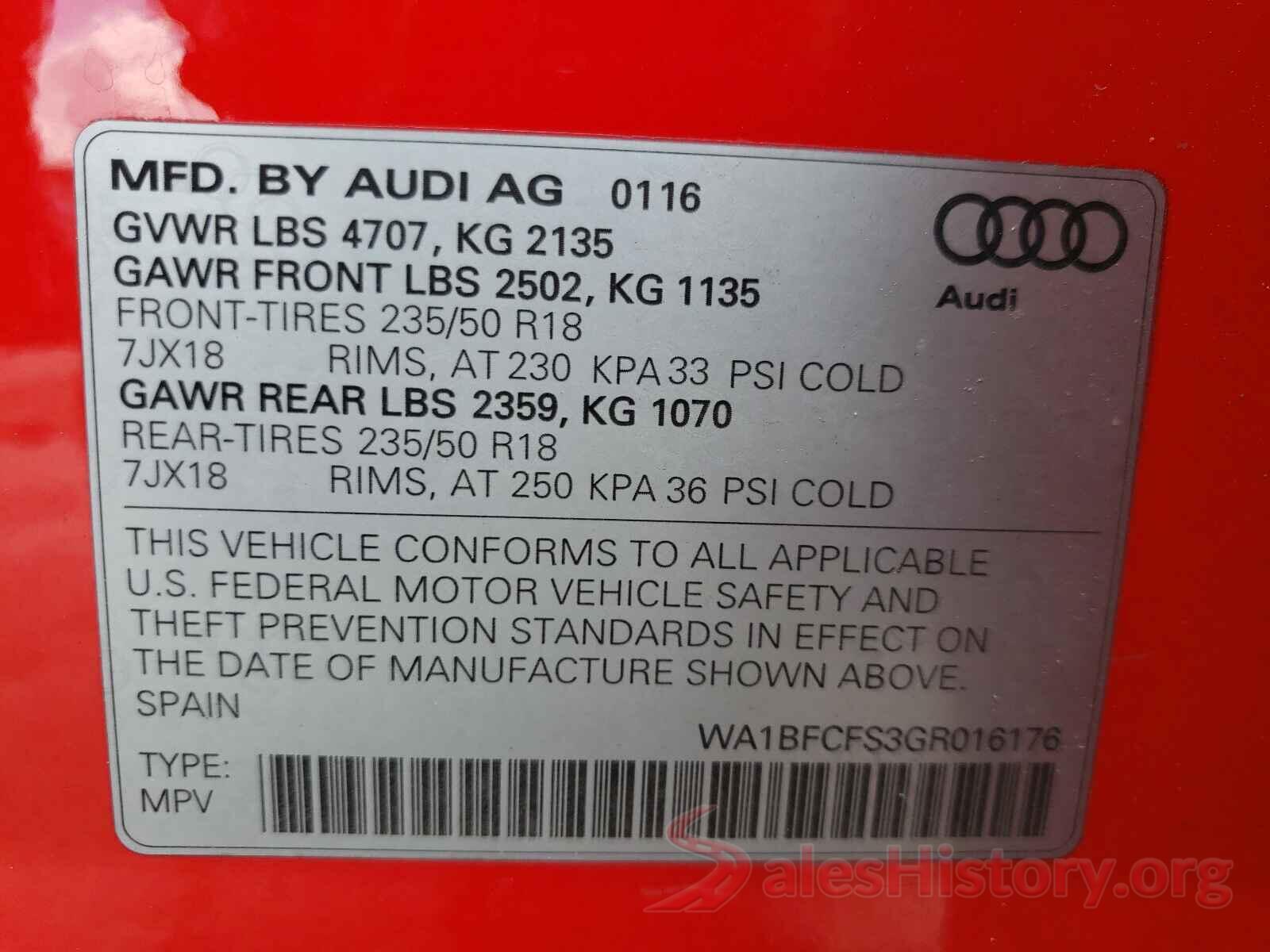 WA1BFCFS3GR016176 2016 AUDI Q3