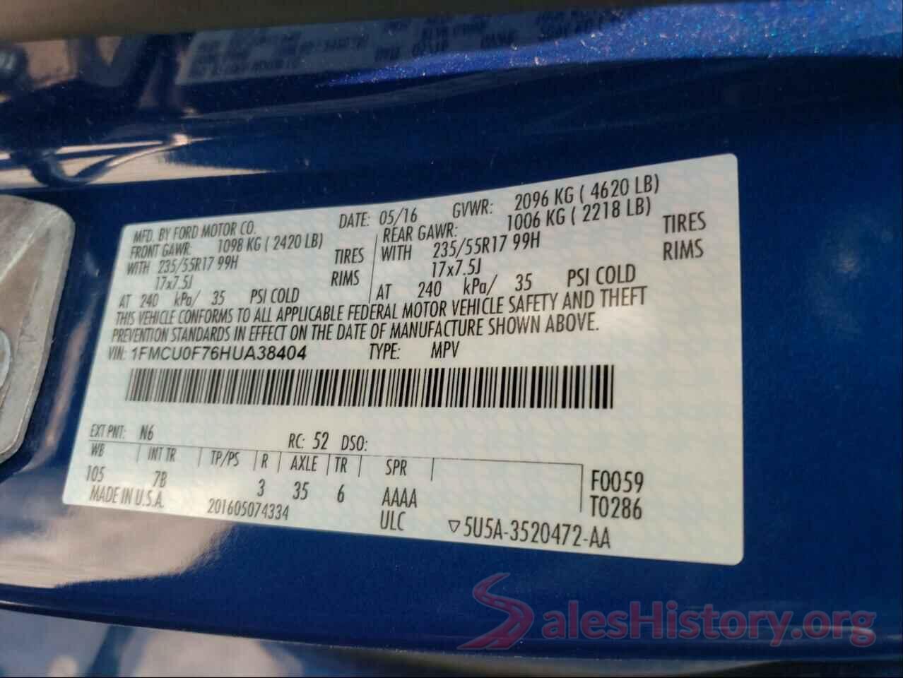 1FMCU0F76HUA38404 2017 FORD ESCAPE