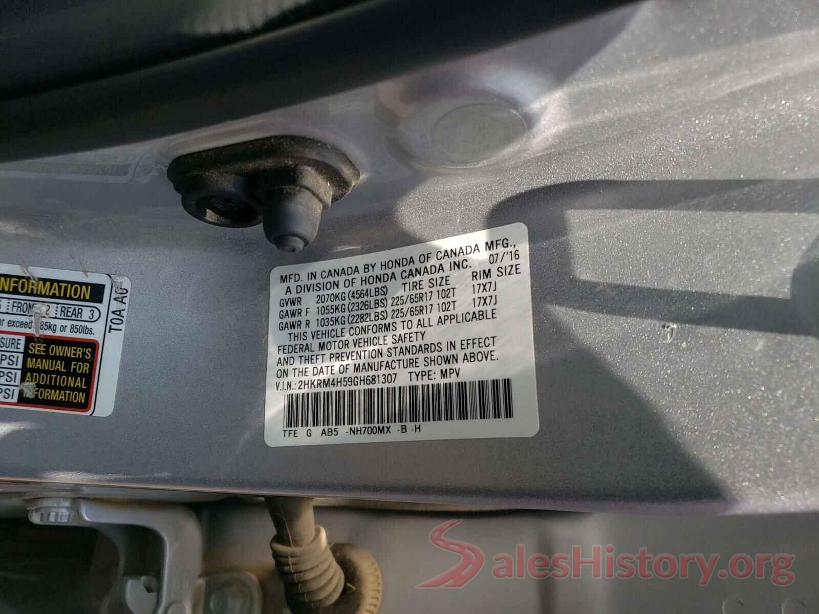 2HKRM4H59GH681307 2016 HONDA CRV