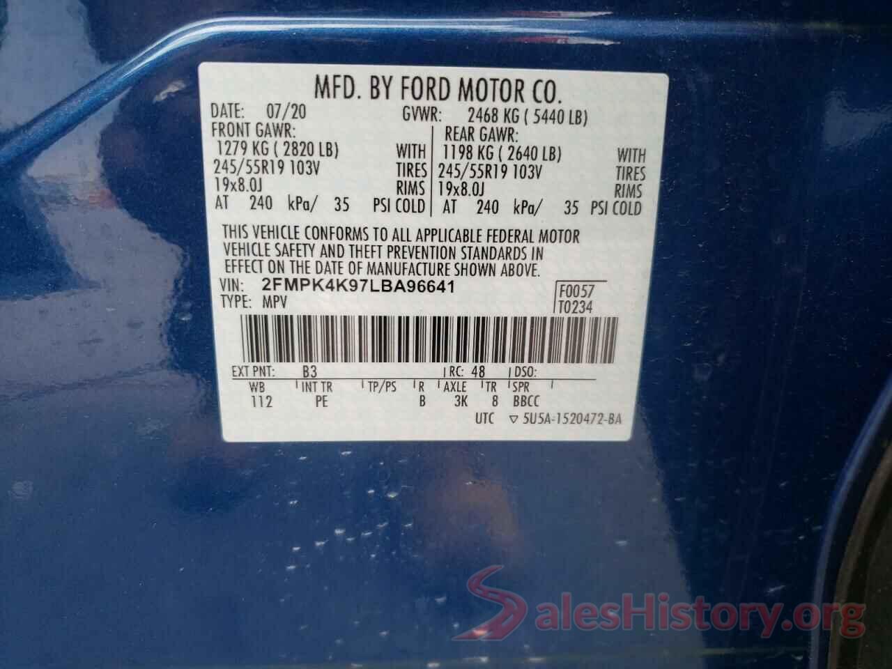 2FMPK4K97LBA96641 2020 FORD EDGE