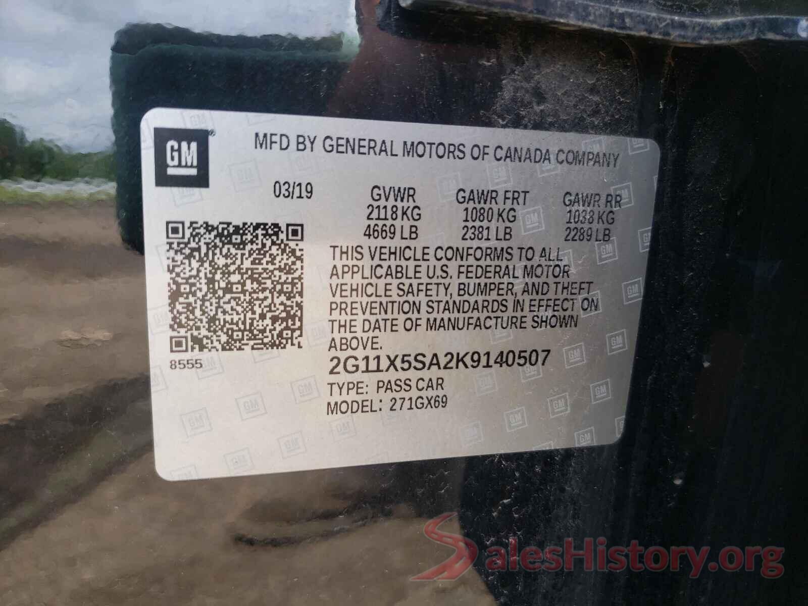 2G11X5SA2K9140507 2019 CHEVROLET IMPALA