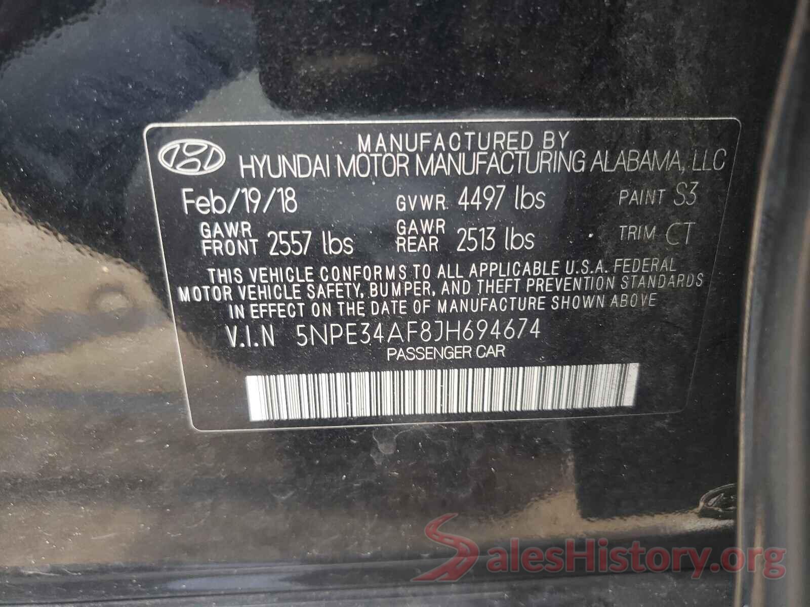 5NPE34AF8JH694674 2018 HYUNDAI SONATA