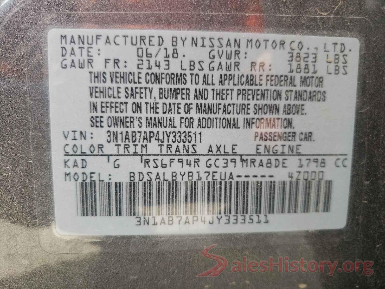 3N1AB7AP4JY333511 2018 NISSAN SENTRA