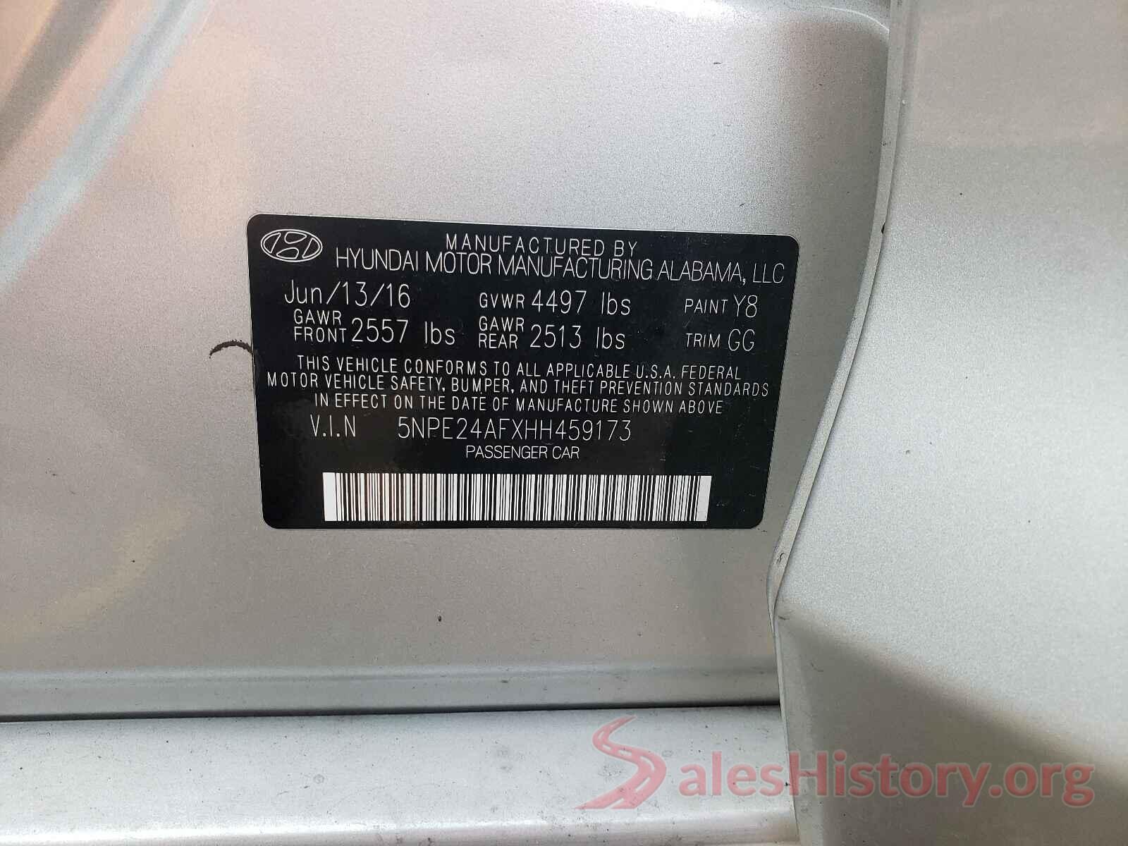 5NPE24AFXHH459173 2017 HYUNDAI SONATA