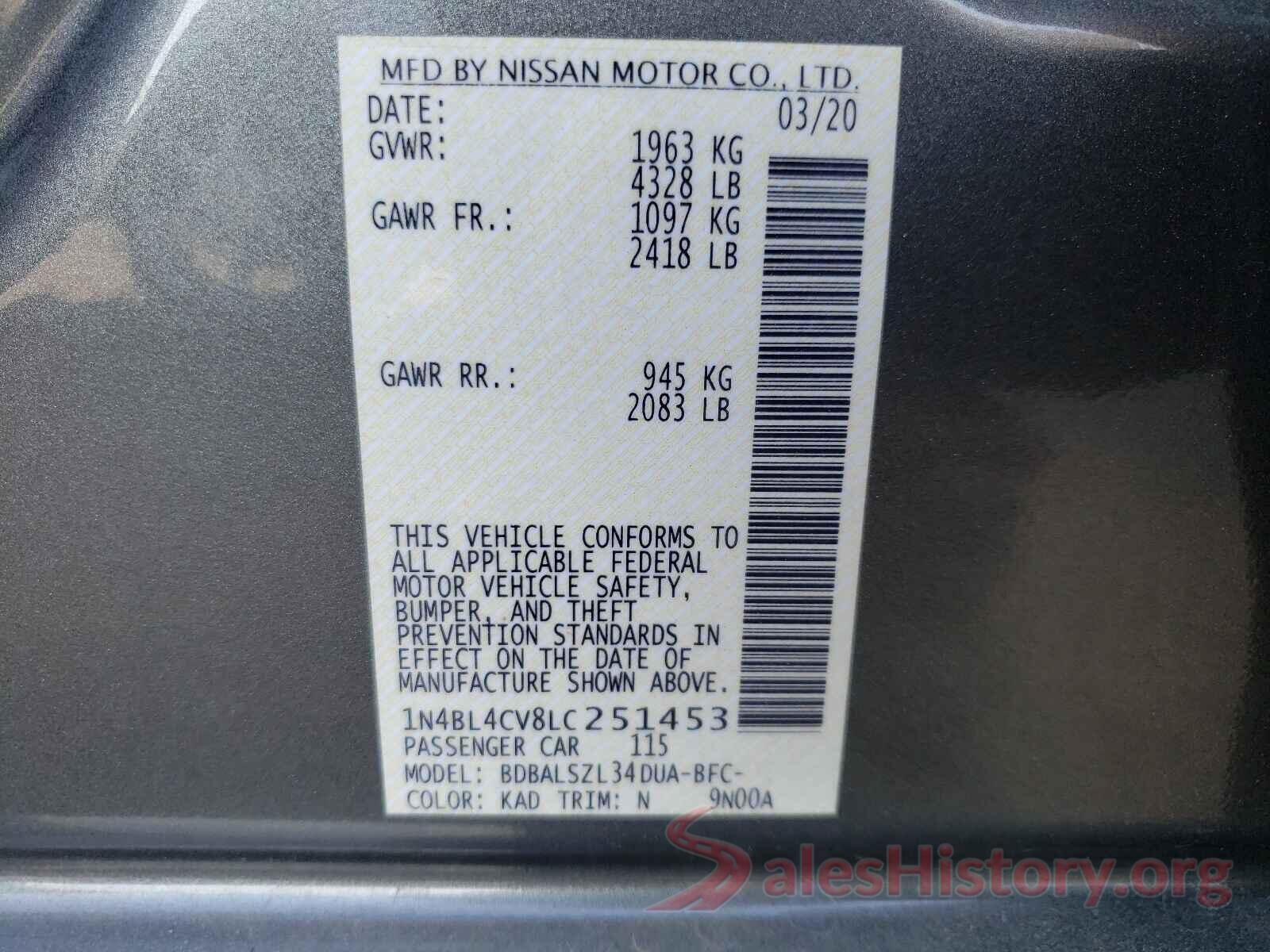 1N4BL4CV8LC251453 2020 NISSAN ALTIMA