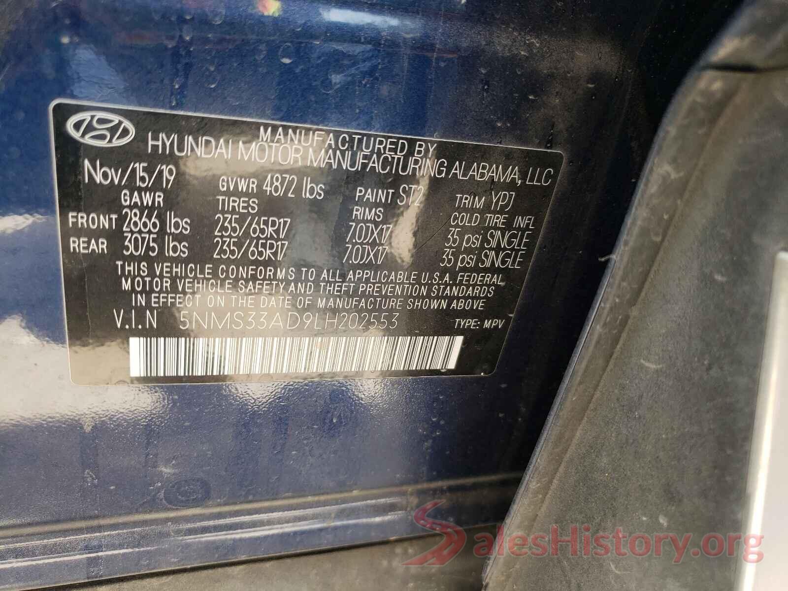 5NMS33AD9LH202553 2020 HYUNDAI SANTA FE