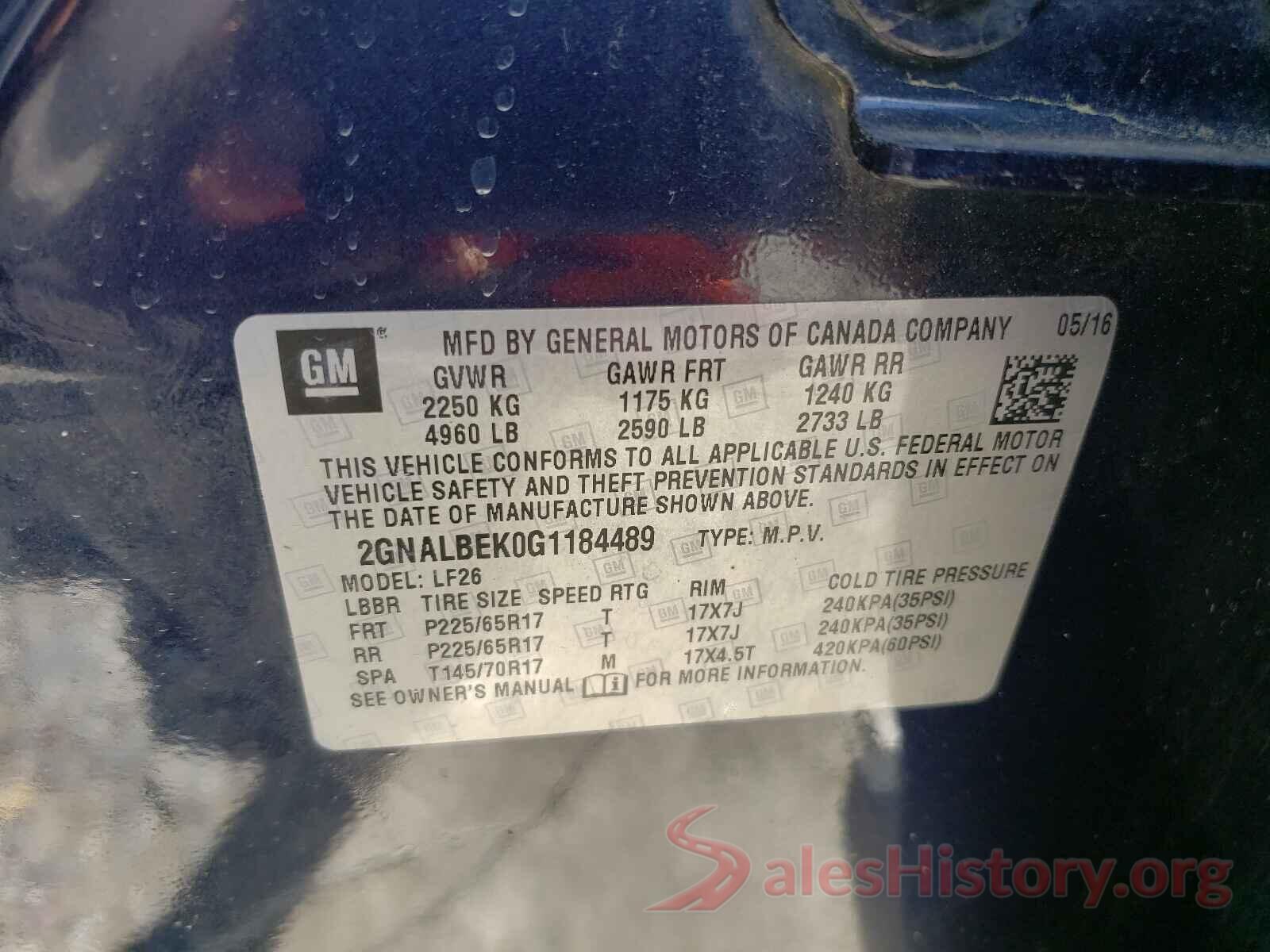 2GNALBEK0G1184489 2016 CHEVROLET EQUINOX