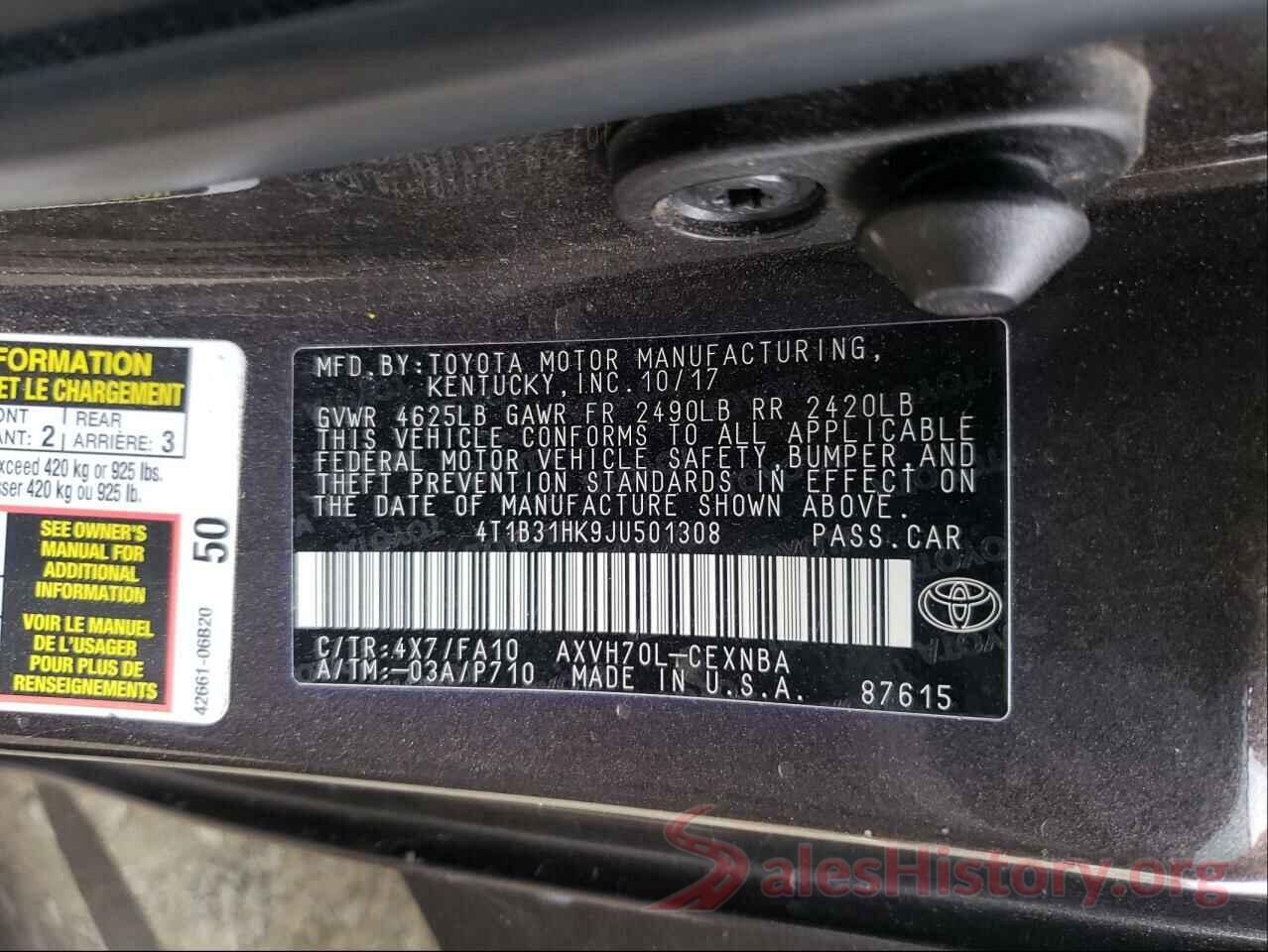 4T1B31HK9JU501308 2018 TOYOTA CAMRY