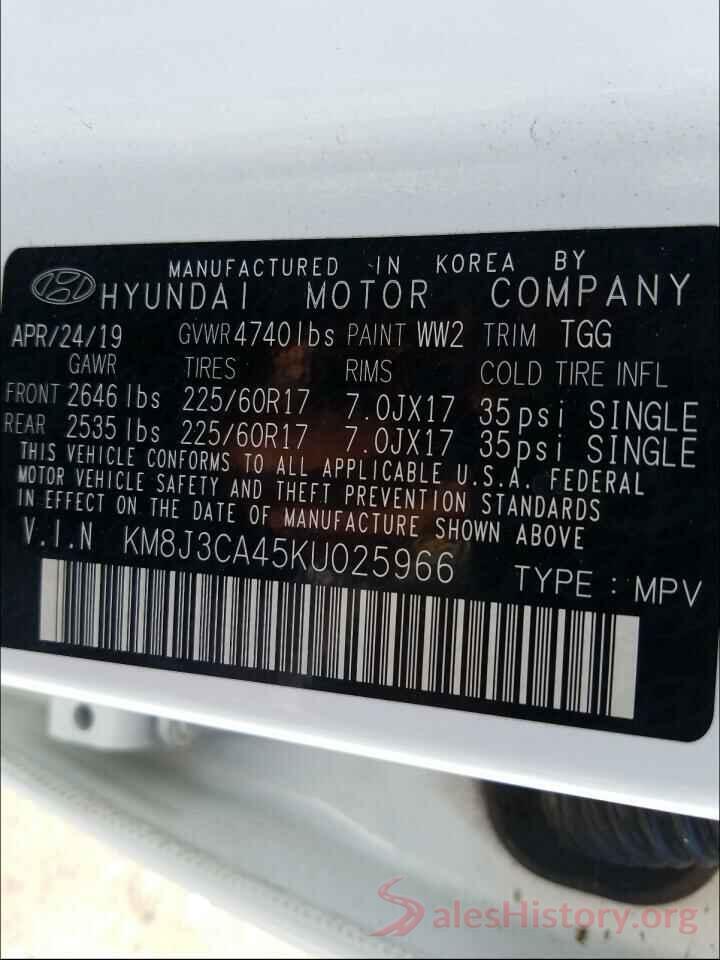 KM8J3CA45KU025966 2019 HYUNDAI TUCSON