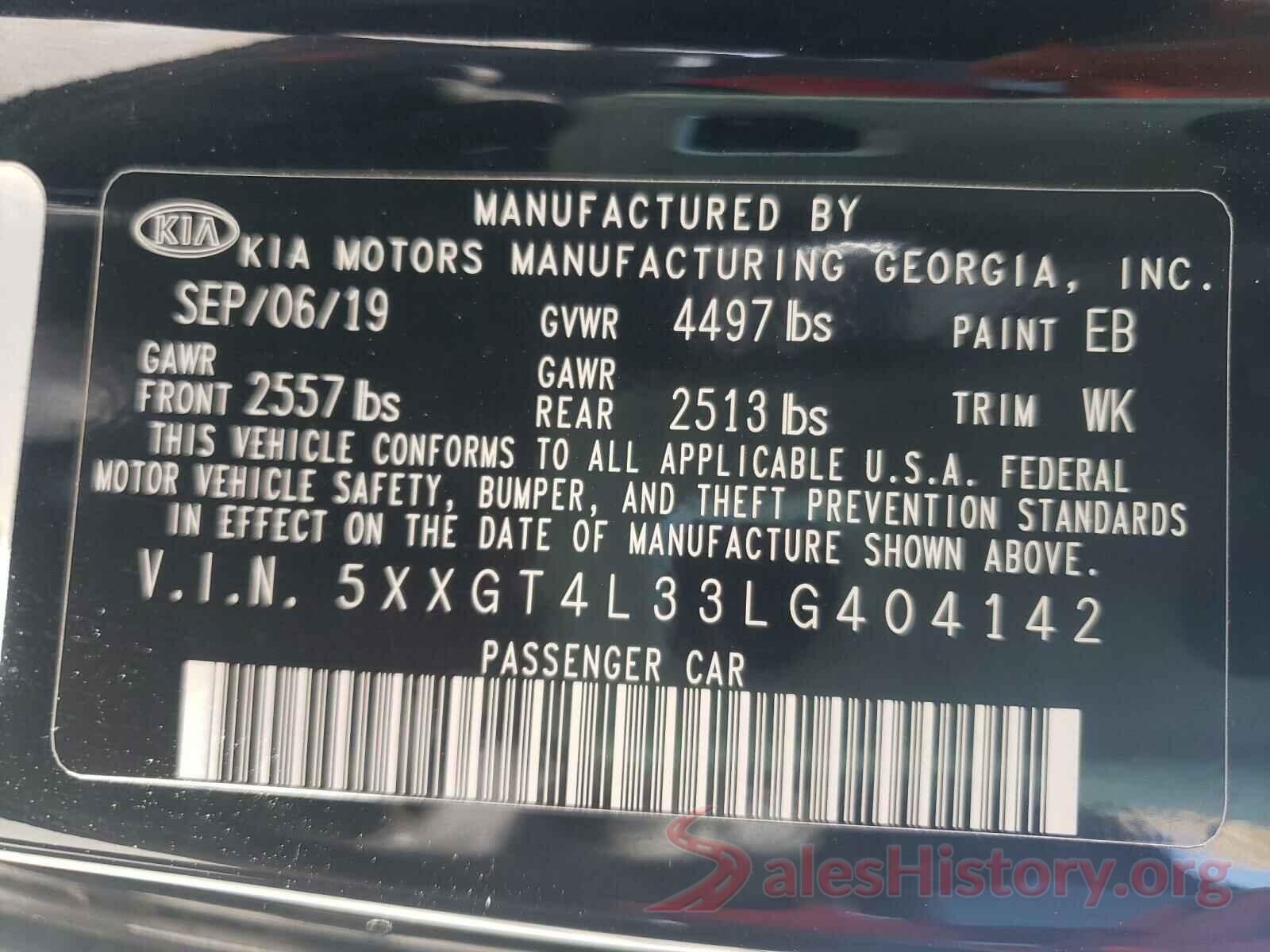 5XXGT4L33LG404142 2020 KIA OPTIMA