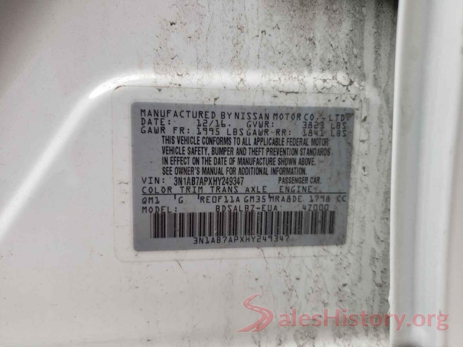 3N1AB7APXHY249347 2017 NISSAN SENTRA