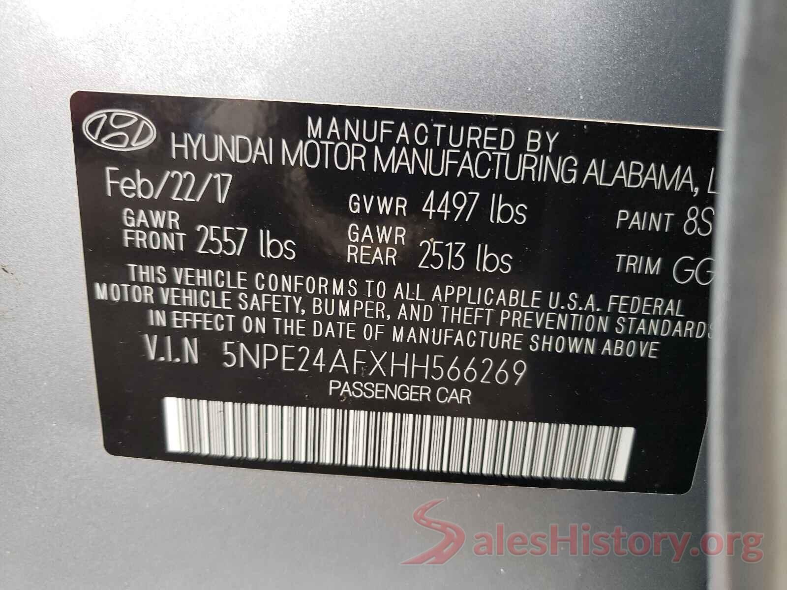 5NPE24AFXHH566269 2017 HYUNDAI SONATA