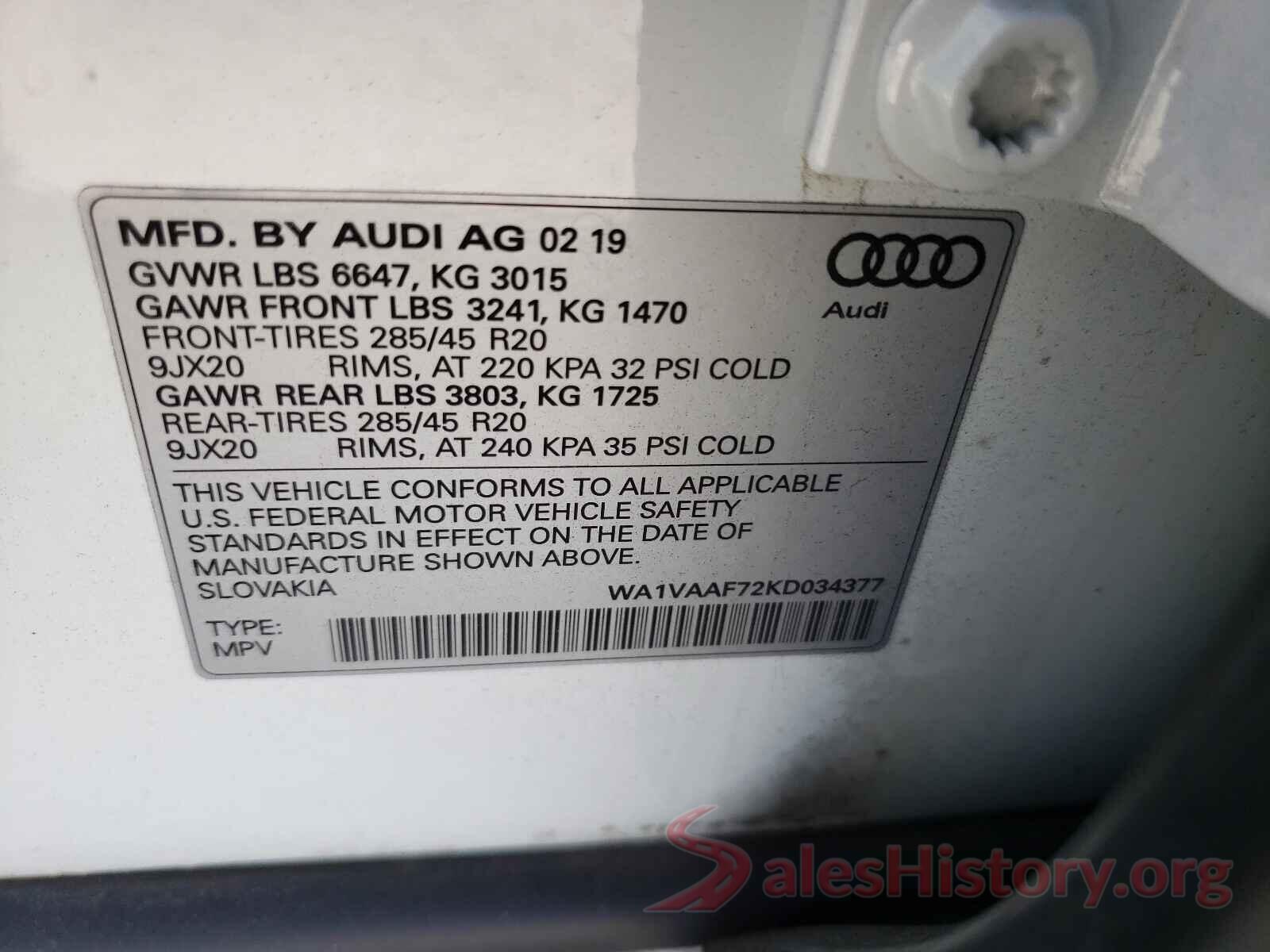 WA1VAAF72KD034377 2019 AUDI Q7